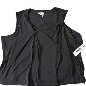 DKNY Asymmetric Sleeveless Knit Black Blouse NWT 3X